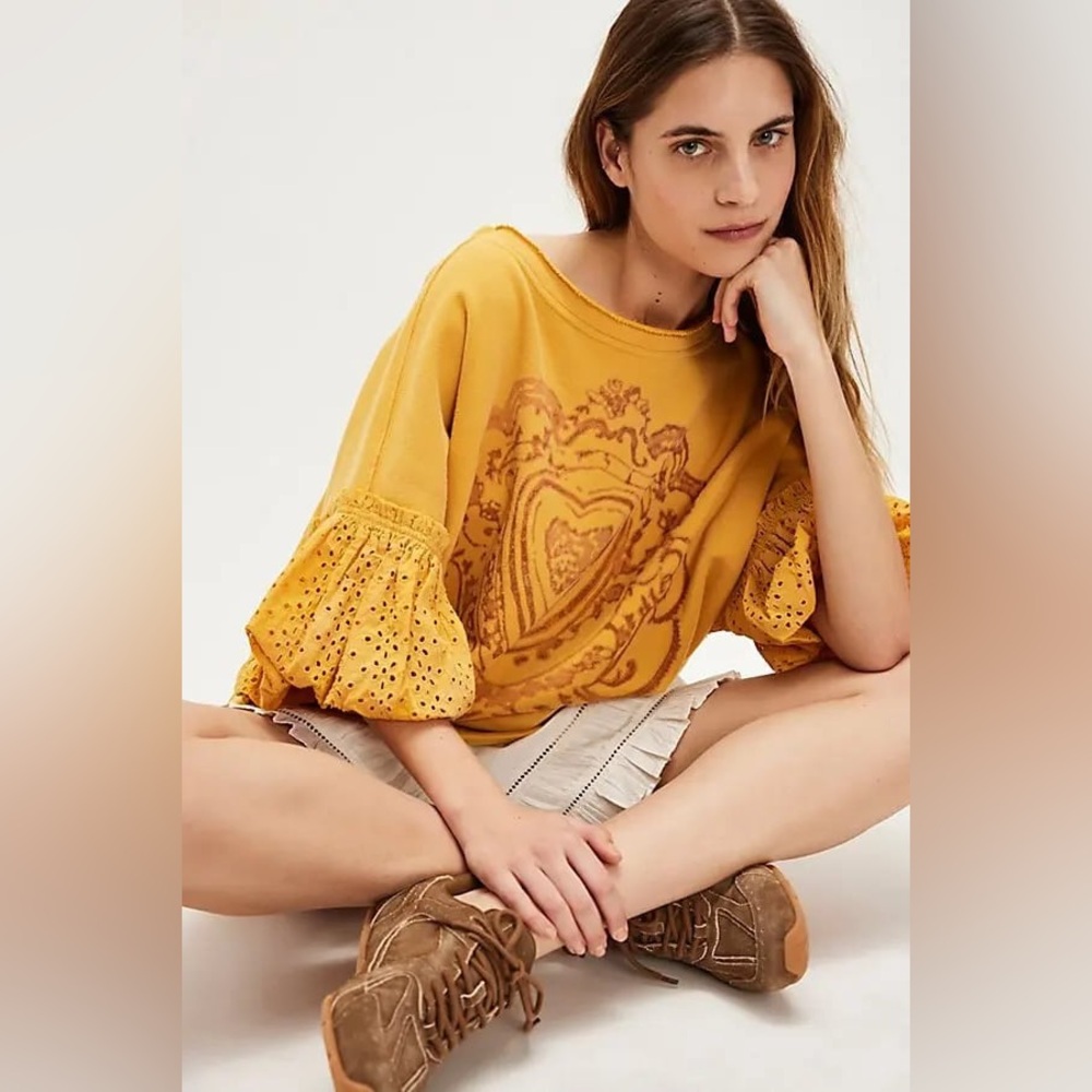 NWT FREE PEOPLE Doily Sweatshirt - Mustard